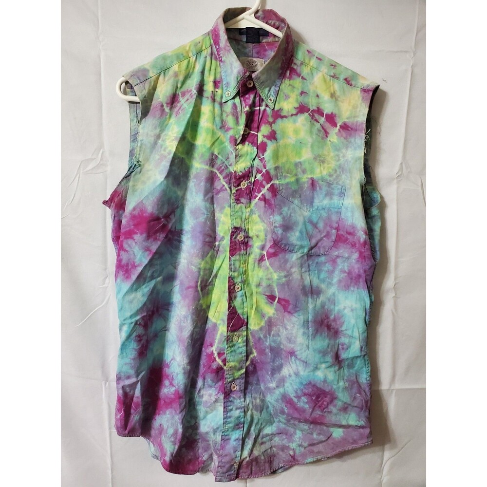Vintage Kenneth Gordon Pinpoint Oxford Shirt Size 15-33 Homemade Tie Dye Cutoff